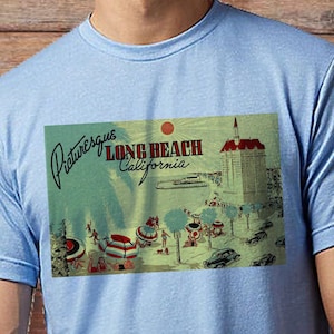 Vintage Postkarte Malerischer Long Beach California Retro inspiriertes T-Shirt