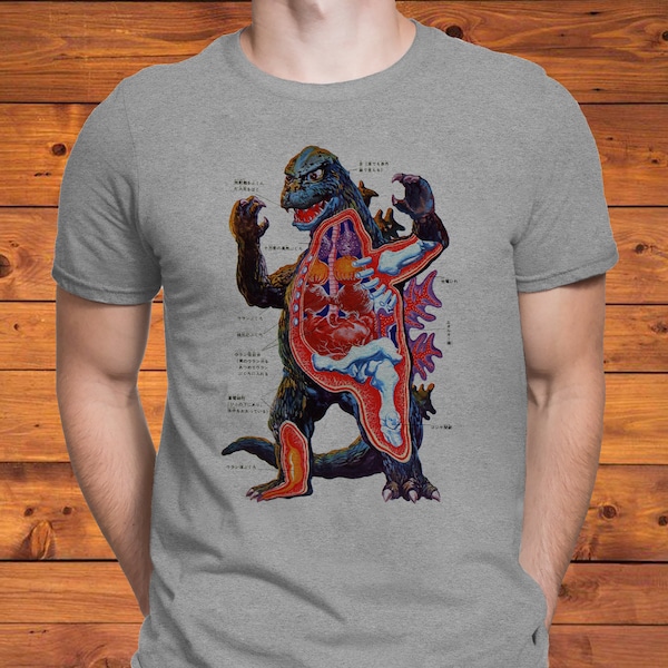 Vintage Style Godzilla Anatomy Inspired by Japanese Illustration Retro Super Soft Tee