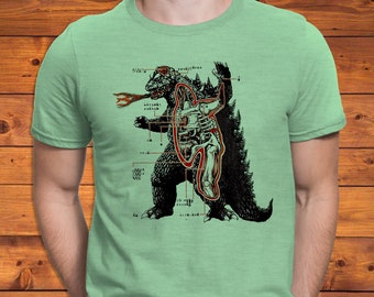 Japanese Inspired Retro Godzilla Anatomy Vintage Design T-shirt
