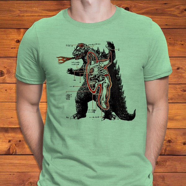 Japanese Inspired Retro Godzilla Anatomy Vintage Design T-shirt