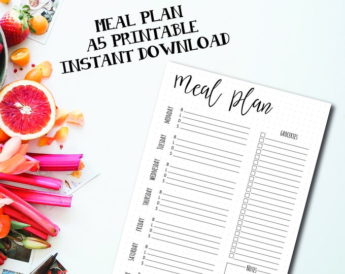 Bullet Journal Printable, Meal Plan Layout, A5 Bullet Journal Pages, Bullet Journal Kit, Grocery ...
