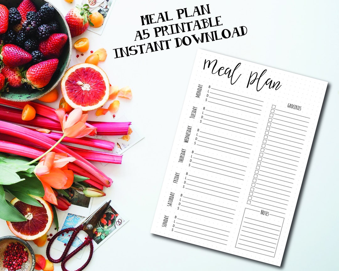 Bullet Journal Printable Meal Plan Layout A5 Bullet Journal - Etsy