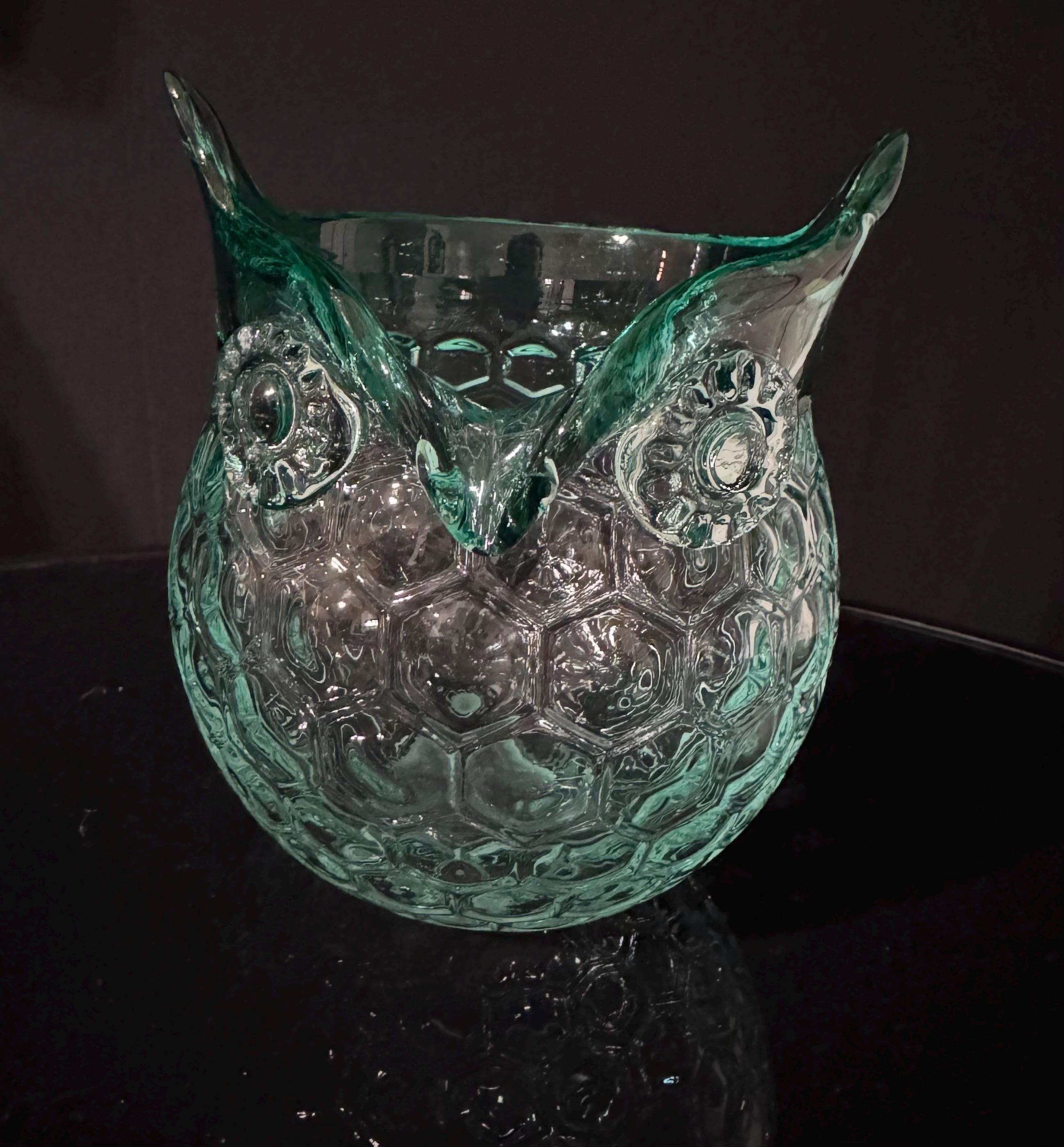 Vintage Owl Art Glass Vase