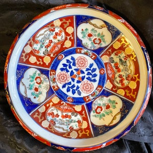 Vintage mid century hand painted gold Imari console bowl