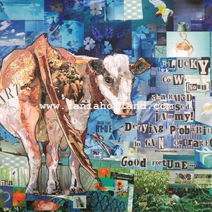 Lucky Cow Giclee Print, Dairy Cow from an Original Mixed Media Collage