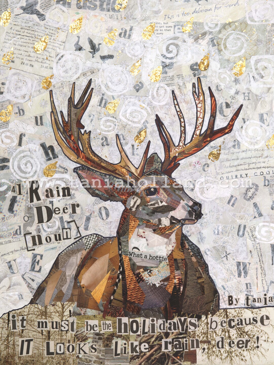 Stag Collage Rain Deer Giclee Print, Stag From an Original Collage on Canvas - Etsy