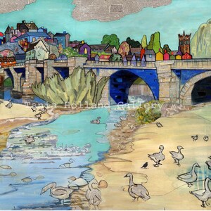 The Bridge At Bridgnorth Giclee Print, Shropshire Landmark Painting