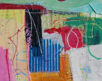 Abstract Expressionist Landscape Acrylic and Mixed Media Painting on Canvas