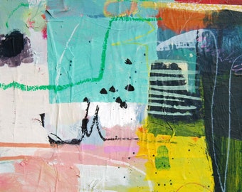 Abstract Expressionist Landscape Acrylic and Mixed Media Painting on Canvas