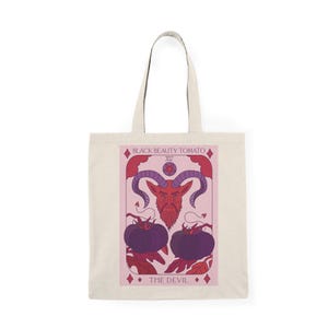 Bolsa de lona inspirada en el Tarot para amantes del tomate - Black Beauty + Tomates Heirloom del Dr. Wyche para compras sostenibles