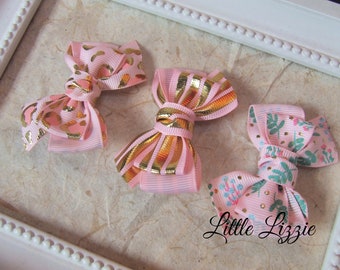 Pink And Gold Hair Clip Set, Pink Bows