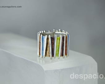 Anillo Esmaltes y Plata de Ley JAPONESA.Joyería Española Contemporánea.Joyeria de Autor.Anillo de Esmalte al Fuego de Asun Aguilera