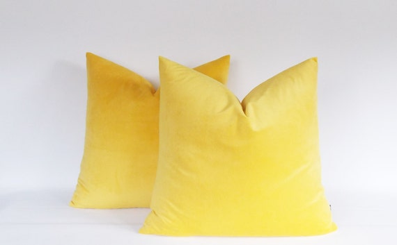 Comvi Yellow Pillows Decorative Throw Pillows with Inserts Included (2  Throw Pillows + 2 Pillow Covers) - Pillows for Couch - Velvet Throw Pillows  for