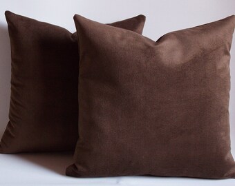 Brown Velvet Throw Pillow Cover Set: 18x18 Decorative Pillows