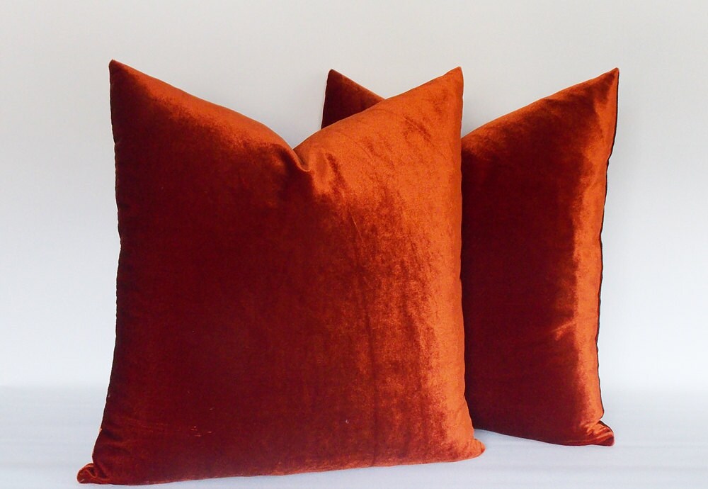 SET OF 2 / Brick Red Velvet Pillow Cases Decorative pillows Etsy