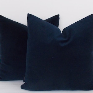 Set of 2 Velvet Navy Pillow Covers: Solid Cotton Throw Pillows