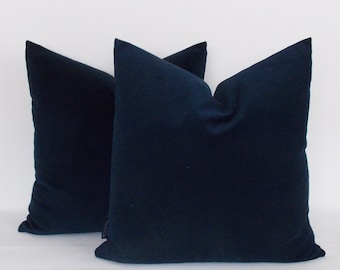 Set of 2 Velvet Navy Pillow Covers: Solid Cotton Throw Pillows