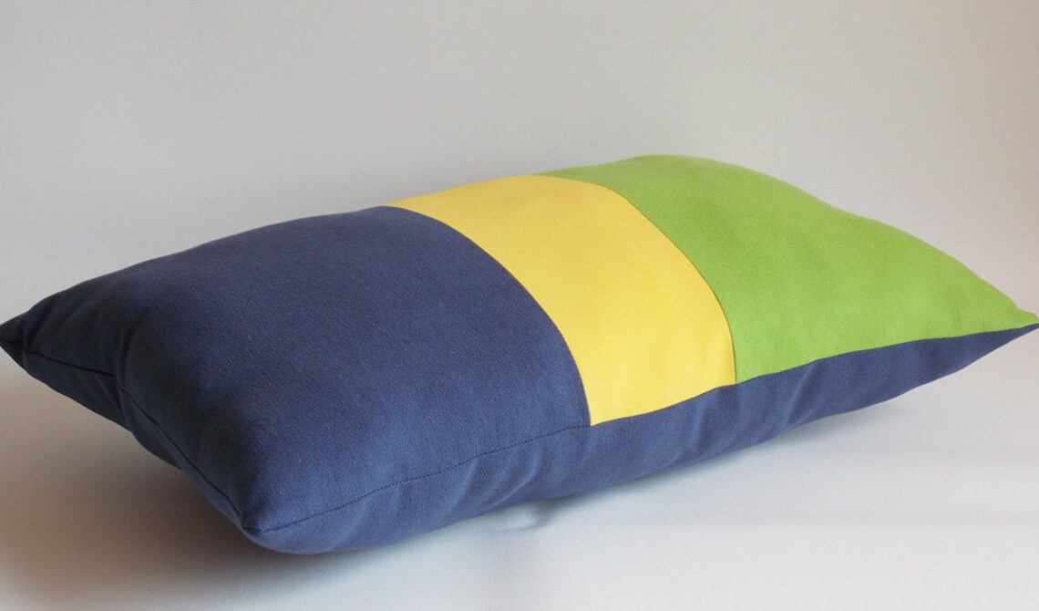 Decorative Lumbar Pillow Green Yellow Navy Throw pillow Pillow Etsy
