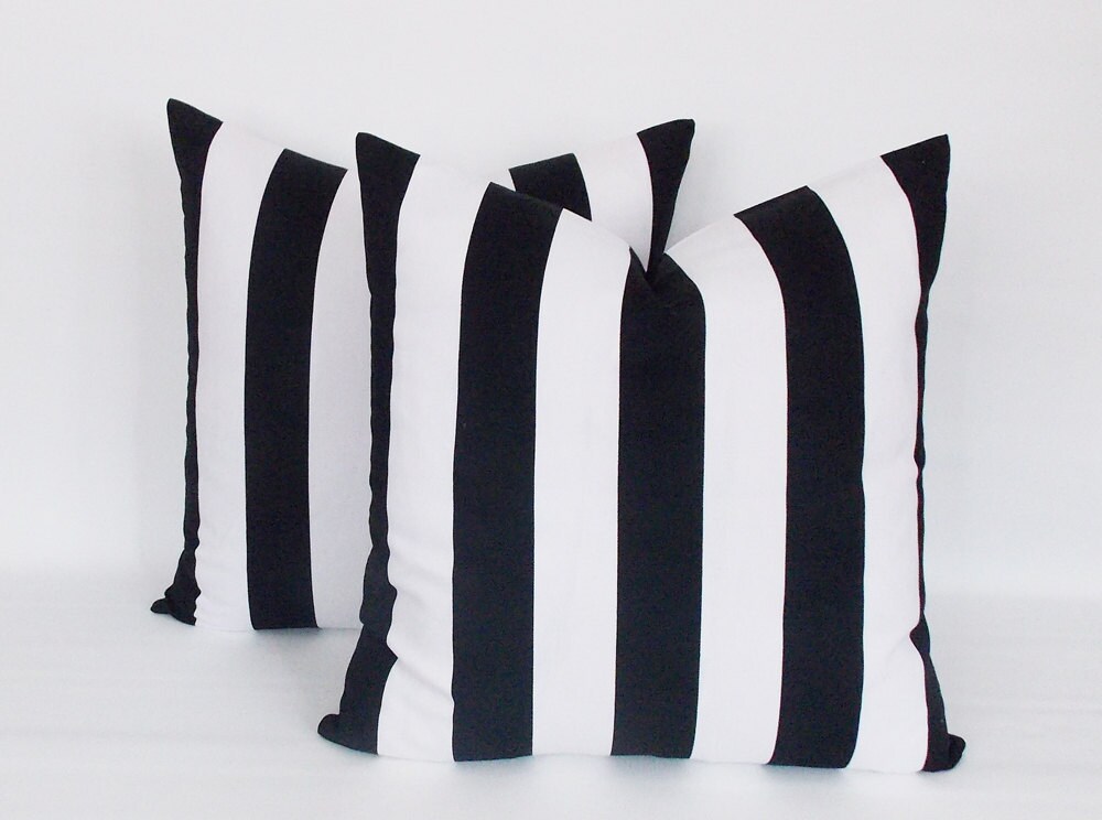 2 Pcs Black White Striped Decorative Pillow Coverthrow Etsy