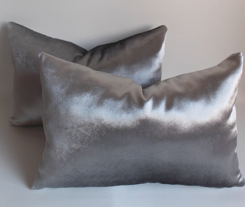 SET OF 2 / Velvet Solid Silver Bolster Pillow Covers / Lumbar Etsy