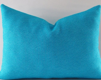 Blue Cotton Lumbar Pillow Cover: Decorative Throw Pillow (12x18 inch)
