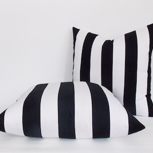 Black and White Striped Pillow Cover Set: Cotton Canvas Throw Pillow