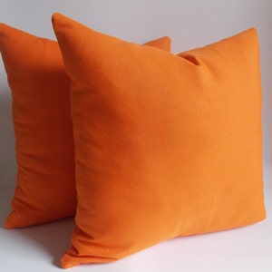 Set of 2 Orange Cotton Canvas Pillow Covers: Solid Decorative Throw Pillows
