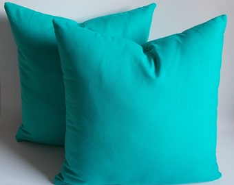 Turquoise Cotton Canvas Pillow Cover Set: 20x20 Decorative Throw Pillow