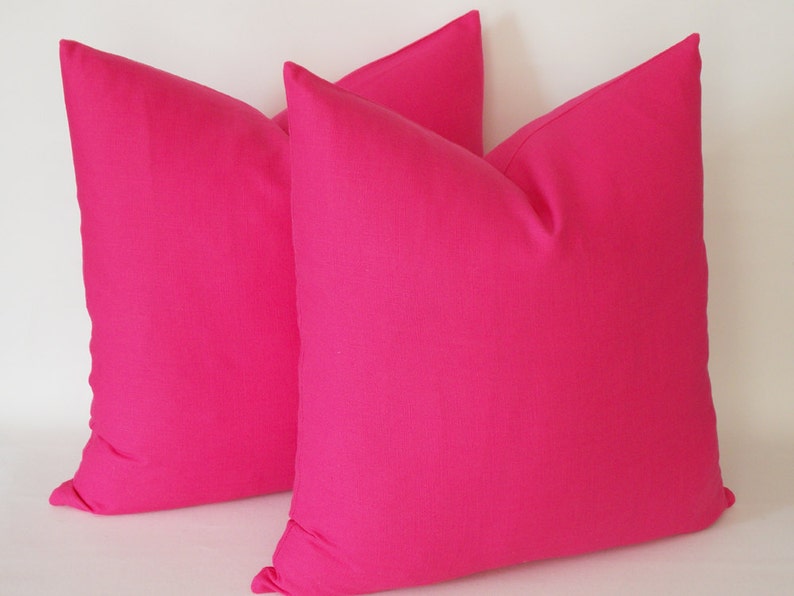 SET OF 2 / Hot Pink Linen Pillow, Decorative pillow cover, Throw Pillow 16,18,20,22,24,26,28,30 inches Pillow cower image 2