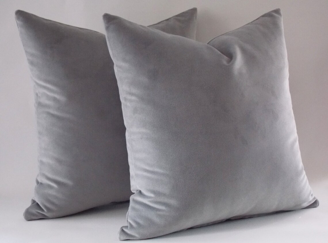 Set of 2 / Velvet Coton Grey Pillow Covers / Decorative Grey Etsy