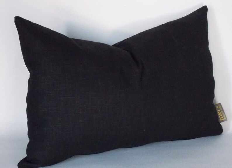 Lumbar Black Linen Pillow 12x18 Cushion Cover Decorative Etsy