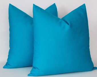 Turquoise Blue Cotton Pillow Covers: Set of 2, Decorative Throw Pillows