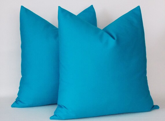 Turquoise Blue Cotton Pillow Covers: Set of 2, Decorative Throw Pillows