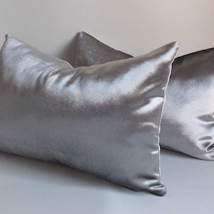 SET OF 2 / Silver Velvet Pillow Cover / Lumbar Pillow / Bolster Decorative Pillows / Pillow cover