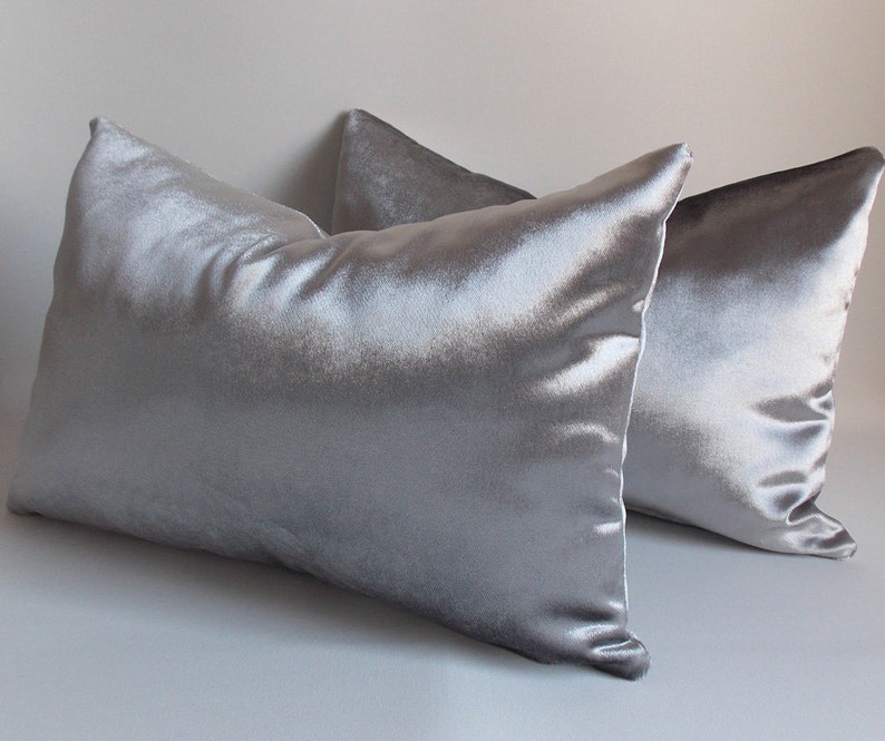 SET OF 2 / Silver Velvet Pillow Cover / Lumbar Pillow / Etsy