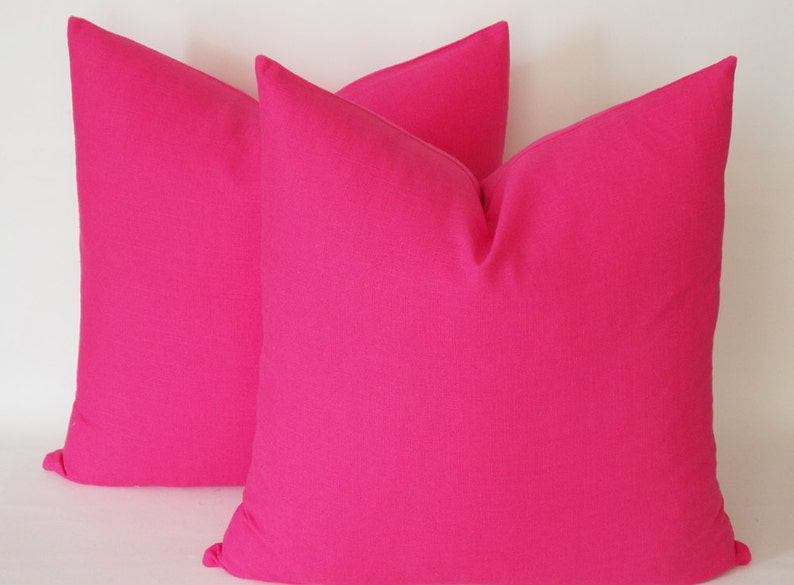 SET OF 2 / Hot Pink Linen Pillow, Decorative pillow cover, Throw Pillow 16,18,20,22,24,26,28,30 inches Pillow cower image 4