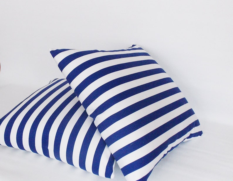 Indoor Outdoor Navy White Striped Decorative Pillow Etsy