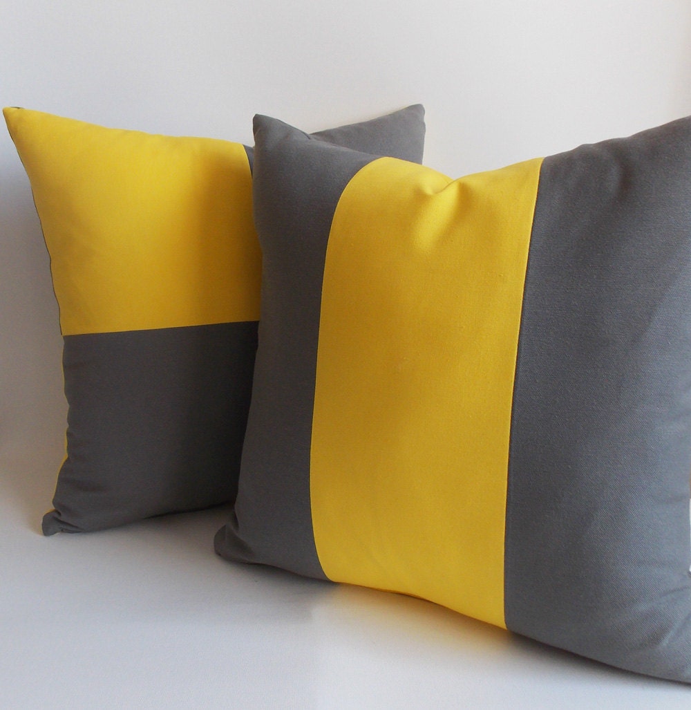 SET 2/decorative Pillow Yellow Gray Throw Pillow Pillow Cover Etsy