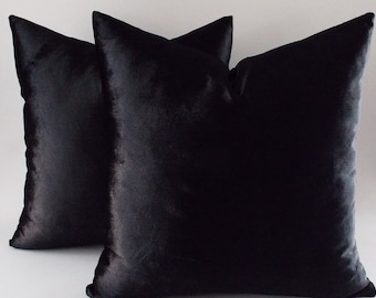 Set of 2 Black Velvet Pillow Covers: Solid Decorative Pillows