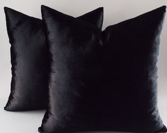 Set 2 / Velvet Solid Black Pillow Covers / Decorative Velvet Pillows / Black Throw Pillows /Cushion cover 12,14,16,18,20,22,24,26,28,30 inch