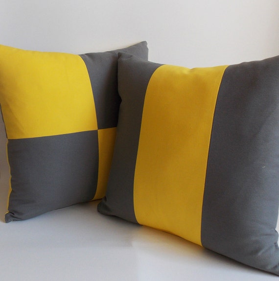 SET 2/decorative Pillow Yellow Gray Throw Pillow Pillow Cover Etsy Denmark