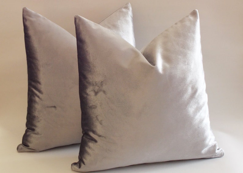 Set of 2 / Solid Silver Velvet Pillow Covers / Decorative Etsy