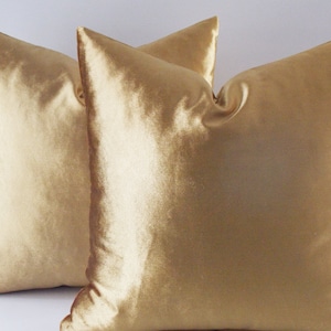 Set of 2 Velvet Gold Pillow Covers: Decorative Throw Pillows