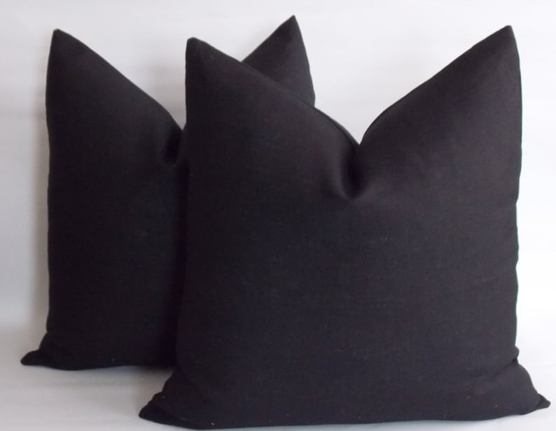 Set of 2 / Black Linen Pillow / Linen Pillow Cover / Decorative Linen Pillow / Throw Pillow Linen 12,14,16,18,20,22,23,24,26,28,30 image 1