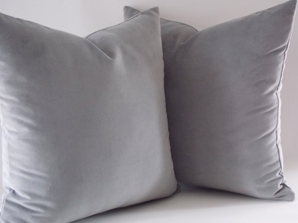Set of 2 / Velvet Coton Grey Pillow Covers / Decorative Grey Etsy