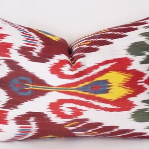 Silk Ikat Pillow Cover: Handmade Uzbek Adras Throw Pillow (15x22 inch)