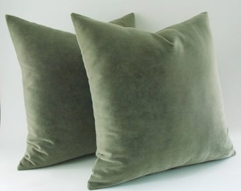 Set of 2 / Luxury Velvet Cotton Moldy Green Pillow Covers / Decorative Green Pillow Covers / Throw Moldy Green Pillow / All Size