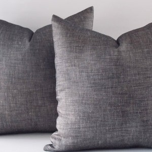 Two Black Linen Pillow Covers: 18 inch Decorative Cushions
