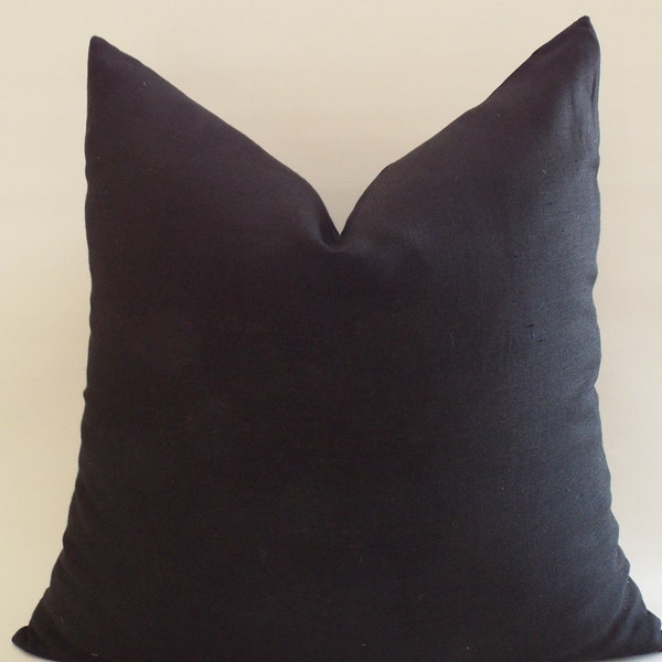 Black Linen Pillow, Linen Cushion Cover, Decorative Pillow,Pillow Cover, Eurosham, 12,14,16,18,20,22,23,24,26,28,30