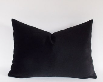 Velvet Cotton Black Lumbar Pillow Cover / Solid Black Decorative Pillow / Throw Black Pillow, All Size